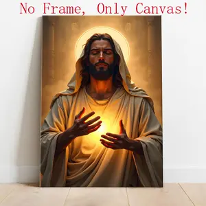Jesus Christ Canvas Wall Art Unframed, Modern Religious Poster for Home Decor, Divine Light Spiritual Room Decoration, Sacred Faith Artwork for Living Room, Inspirational Messiah Wall Hanging, Modern Church Wall Art, Rolled Canvas No Frame