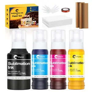 Hiipoo Sublimation Ink Set with 110 Sheet Sublimation Paper 8.5x11” 125G, 2 Pack Teflon Sheet, Heat Tape for EcoTank Inkjet Printer ET-2720 ET-2760 ET-2800 ET-2803 ET-2400 ET-4700 ET-4800 ET-15000