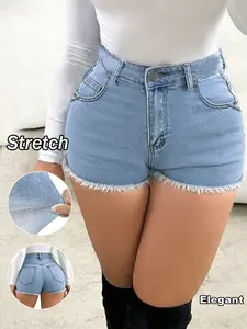 Women's Denim Shorts, Fitted Casual Pocket Short Jeans for Summer, Fashion Women's Bottoms for Daily Wear