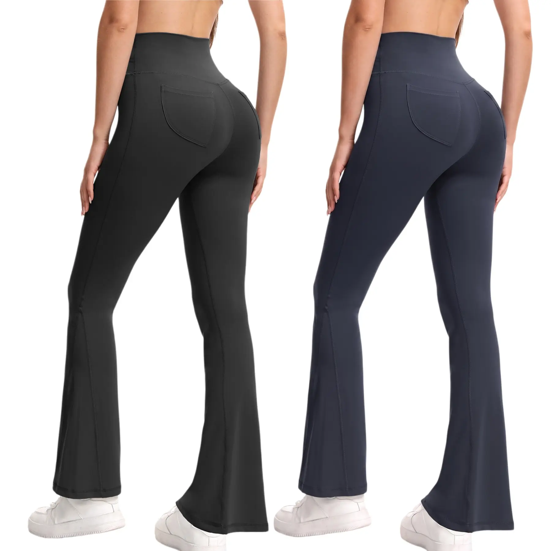 2 Pack Flare Leggings for Women High Waisted Bootcut Yoga Pants with Back Pockets Tummy Control Workout Activewear