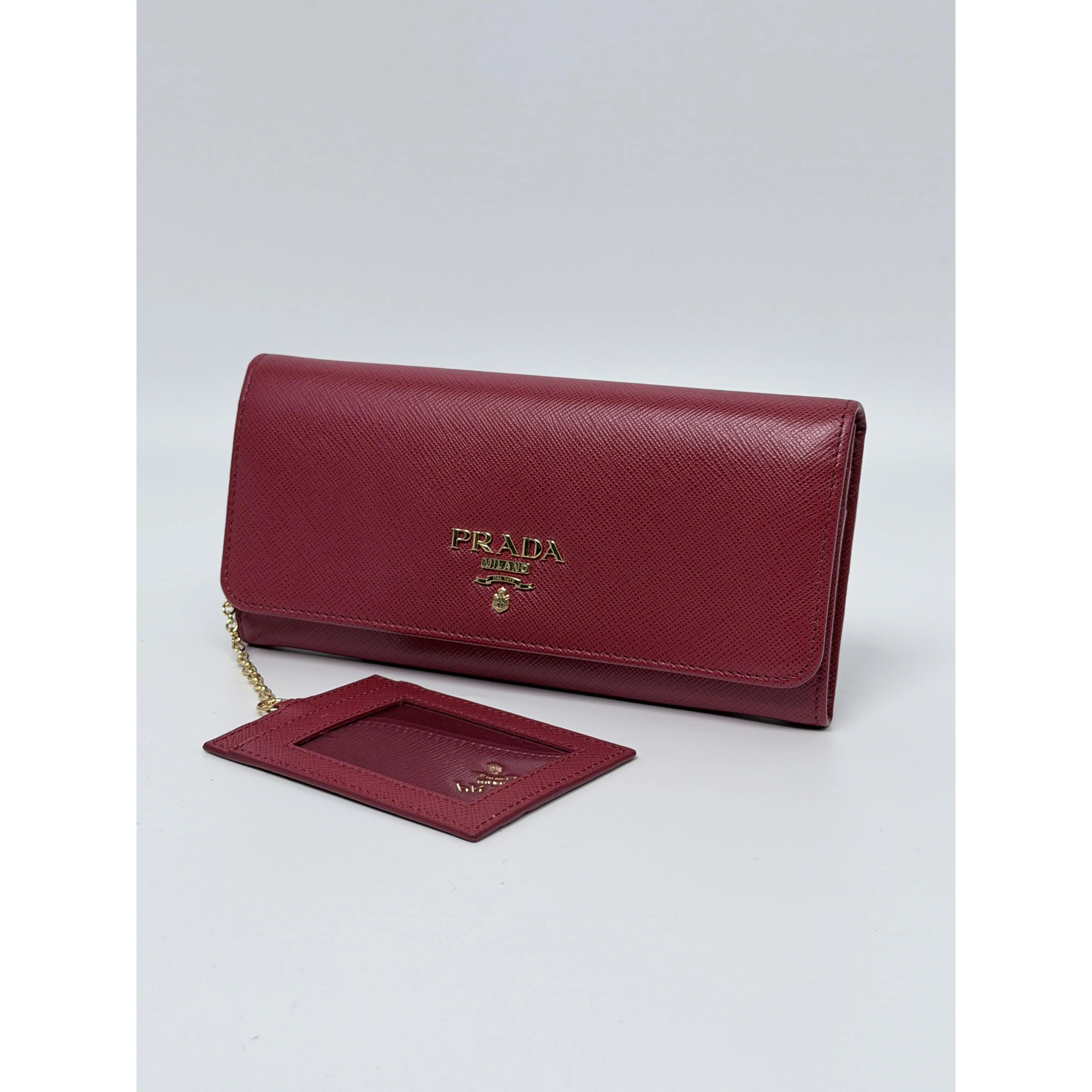 Pre-owned PRADA leather wallet Saffiano Continental Red JD496PR