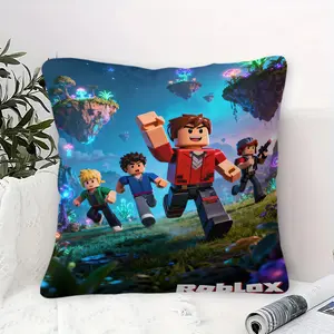 Roblox Pixel Sci-Fi Team Cyber Neon City Ruins Filled Cushion, Home Decorative Cushion, 45cm Square Zipper Closure, Comfortable Soft Sofa Bed Car Travel Pillows or Headrest Cushion, Kids Room, Game Theme Soft Furnishings