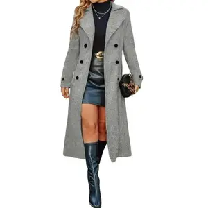 Women's Solid Double Button Lapel Woolen Coat Casual Elegant Long Sleeve for Women Autumn Winter Valentine's Day Fashion khloe kardashian closet trench coats gwendolyn trenchcoat burnt orange parke Faux Fur Puffer Floral Slim Motorcycle Leather Jacket