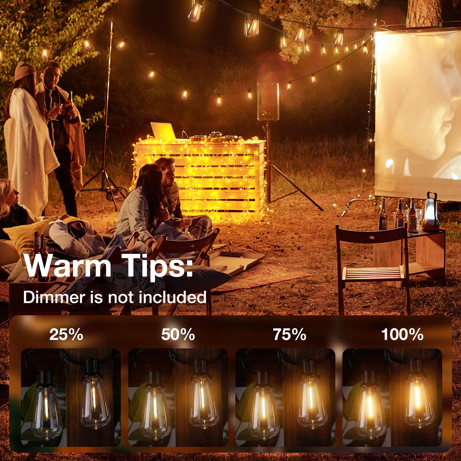 IP54 Waterproof LED Outdoor String Lights - ETL Listed, Shatterproof ST38 Bulbs, Dimmable & Connectable, Warm White For Garden, Porch, Patio, Balcony, Backyard, Bistro, Party & Holiday Gift