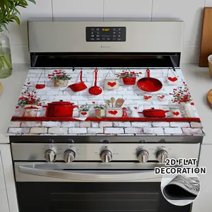 1pc Red Kitchen Love Design for stove Top Cover - Heat-Resistant & Scratch-Resistant Rubber Protector with Non-Slip Surface, 28.3x20.5 Inch Large for stove Top Protector for Gas/Electric for stovetops, Washing Machines, Dryers