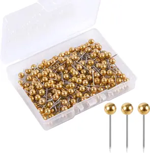 200pcs Map Push Pins, Map Tacks Round Head Map Pins for Travel Map Small Thumb Tacks Marking Pushpins for Cork Board Bulletin Board Picture Photo Home Office School DIY Craft (Gold)