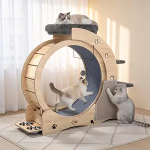 NAVINE 40" Cat Exercise Wheel for Indoor Cats, Cat Treadmill with Cat Nest, Cat Wheel with Safety Locker, Cat Scratching Post, Cat House, Cat Ladder and Cat Bowl