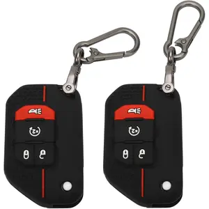 2 Pack for Jeep Key Fob Cover with Keychain, 4 Buttons Silicone Rubber Key Fob Case Compatible with Jeep Wrangler JL JLU Rubicon Gladiator JT Sahara JLU Car Key Cover