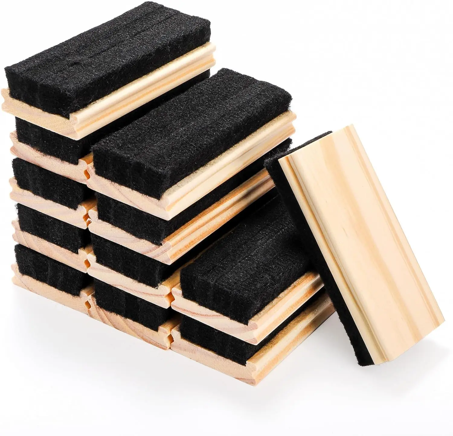 12 Pack Chalkboard Erasers, Wood Felt Chalk Eraser Blackboard Chalk Cleaner, Dustless Wood Chalk Eraser Chalkboard Duster for School Students Teachers