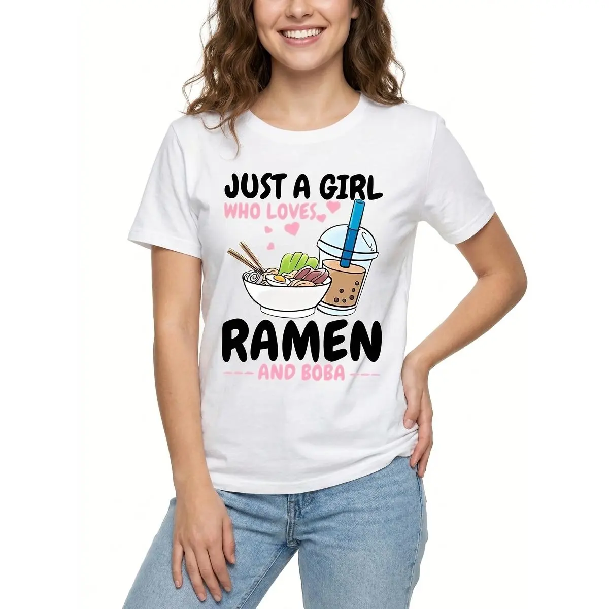 Ramen and Boba Tee Foodie Graphic 100% Cotton Black White S-5XL Women Casual-wear Trendy-aesthetic Daily-outfit Gift-idea