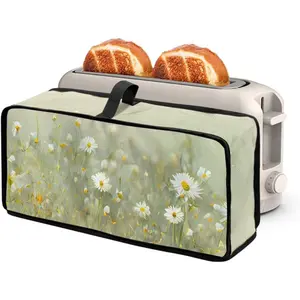 Daisy Floral Green Toaster Cover Waterproof Dustproof Protective Case for 2 Slice Long Slot Toaster Kitchen Small Appliance Bread Maker Machine Dust Cover
