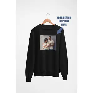 Black Custom Personalized Crewneck Sweaters and Hoodies, Add Your Text, Photos or Graphics, Perfect Gift For Family Members