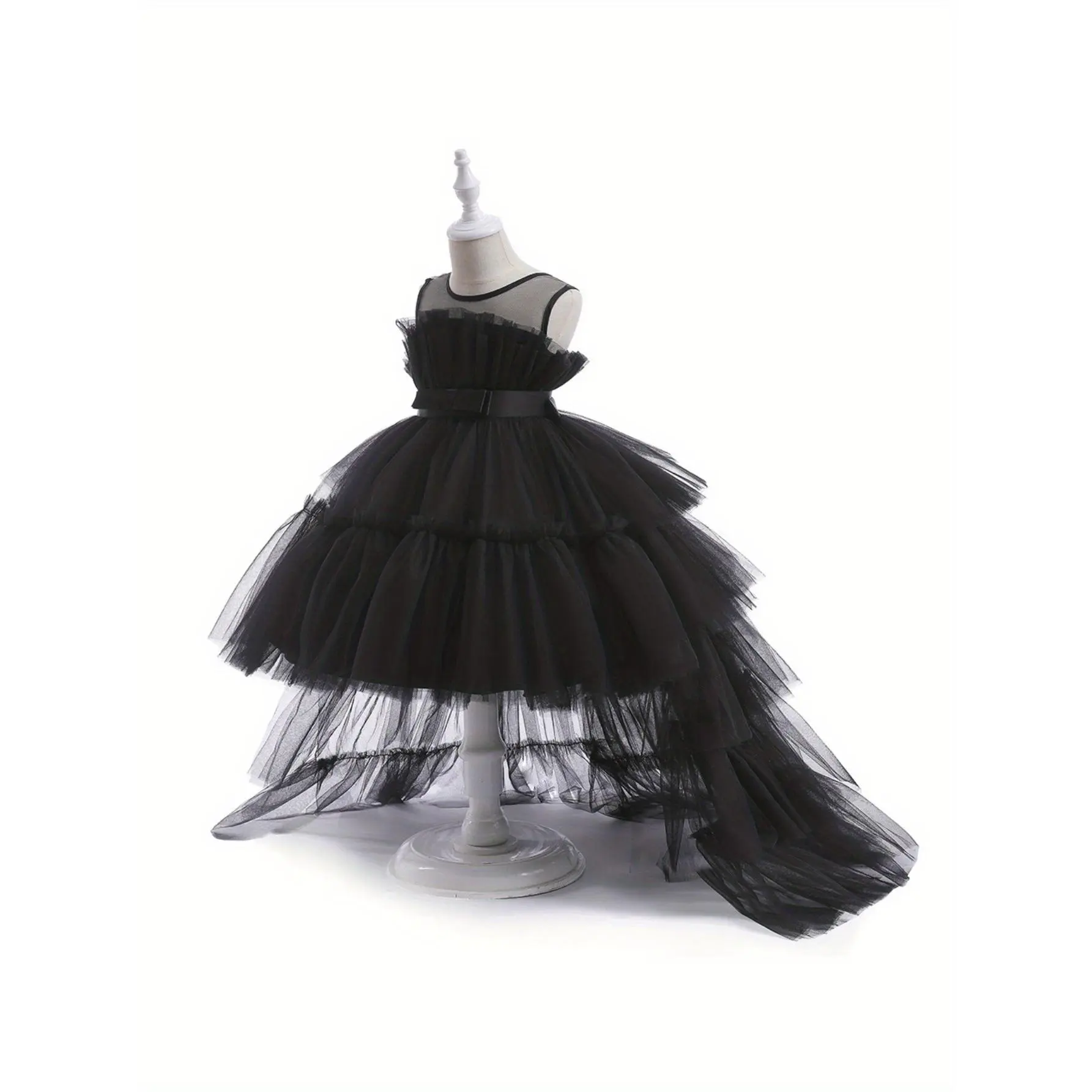 Girls' Elegant Black Princess Wedding Dress with Puffy Cake Skirt & Train - Lightweight Breathable Summer Party Girls' Elegant Black Princess Wedding Dress with Puffy Cake Skirt & Train - Lightweight Breathable Summer Party