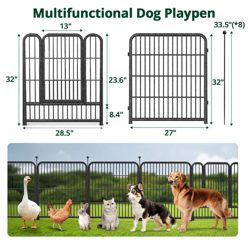PETEMPO Portable Dog Playpen 8 Panel, for Indoor & Outdoor Use - 32/40 Inch Metal Pet Exercise Pen, Foldable Puppy Fence for Camping, RV Travel & Patio, Adjustable Kennel Cage for Small, Medium & Large Dogs, Children's playpen