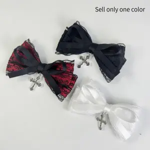 Dark, Sweet And Cool Lace Cross Bow Hair Clip, Fashionable And Personalized For Women, Gothic Style Lolita Hair Accessories And Headwear