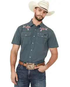 Cinch Men's Embroidered Americana Cowboy Short Sleeve Snap Western Shirt - Mtw1402005