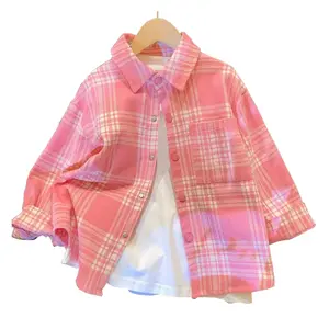 Checkered Shirt Button up Long Sleeved Shirt, Girls' New Pink Shirt