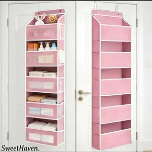 SweetHaven Door Hanging Storage Rack with 5+5 Pockets for Everyday Storage 5 Large Clear & Mesh Side Pockets for Bedrooms Bathrooms & Food Storage Rooms Grey Organizer Set 10 - 15 Kg Capacity