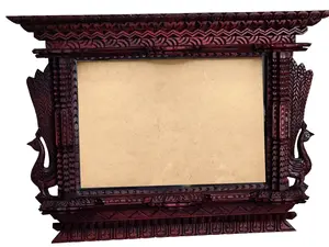 Handmade Peacock Wooden Photo Frame – Traditional Nepali Newari Window Design Wall Décor | Hand Carved Artisan Wood Home Decoration from Nepal