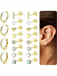 10Pairs Hypoallergenic Earring Set for Men & Women, 20G Surgical Steel, Gold & Silver Tone, A Perfect Gift Choice, Suitable for Daily Life, Work, and Party.Mix-and-Match Stud & Hoop Pack, Great for Stacking, Daily Wear, and Piercing Jewelry.