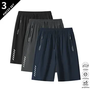 Men’s 3-Pack Quick-Dry Casual Athletic Shorts with Zipper Pockets, Drawstring Waistband, Comfortable Fabric, Regular Fit, Suitable for Running, Fitness, Training, Casual Wear, Outdoor Activities, and Everyday Outfits