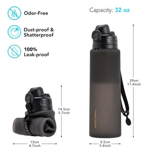 TakeToday Collapsible Water Bottles 32oz, Foldable Travel Water Bottle, BPA Free, Silicone Water Bottle Leakproof for Hiking, International Travel, Outdoors