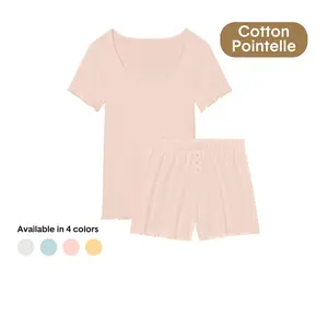 Tommy John Women’s Cotton Pointelle Rib Tee & Short Set | Ultra-Soft Breathable Cotton, Lightweight Comfort, Feminine Touch