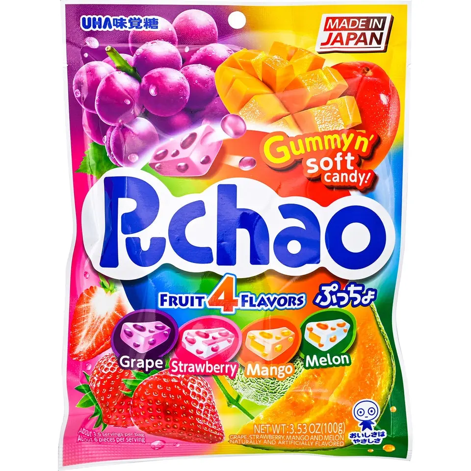 Puchao Gummy Candies - Japanese Juicy Burst Chewy Fruit Snack Assortment, Sweet Mix with Melon & Grape Flavors, 3.53 oz Snacks