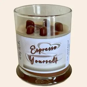 Espresso Yourself Soy Candle 8 oz Hand-Poured with 100% Soy Wax, Delightful Cappuccino Aroma, Eco-Friendly Option for Home Decor