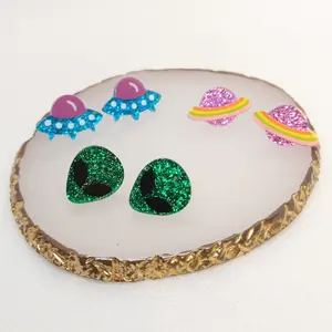 #194 Various Glitter Space & Alien Stud Earrings, Casual, Fun, Space, UFO, Planet, Acrylic