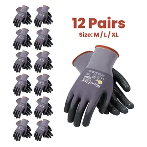 6 - 12 - 24 Pairs MaxiFlex Work Gloves – Guantes Para Trabajo MaxiFlex – Micro-Foam Nitrile Coated – Breathable, Durable, Anti-Slip for Construction, Gardening