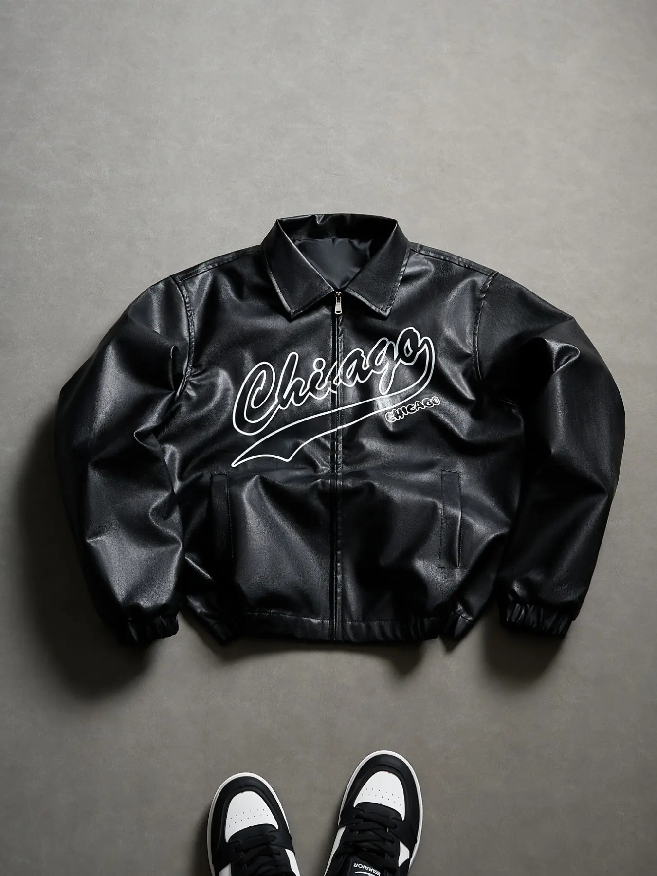 Men's Leather Jacket with Chest Print, Urban Casual Aesthetic Style Street Fashion Outerwear, Casual Fashionable Jacket, Perfect Gift for Him, Essential Wardrobe Item for Valentine's Day