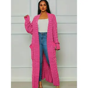 2025newExtra-Long Cable Knit Cardigan - Cozy & Stylish Solid Sweater with Practical Pockets - Perfect for Womens Casual Wear