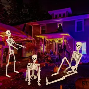 4 Piece 15.75 Inch Halloween Skeleton Decorations with Joints, Ideal for Haunted Houses, Lawns, and Graveyards