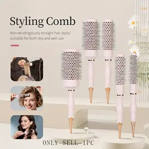 Volume Round Hair Brush Pink Ceramic-Coated  Barrel Vented Round Brush for Blow Drying Heat Resistant Anti-Static Textured Handle for Styling All Hair Types Thermal Round Brush Dryer Brush