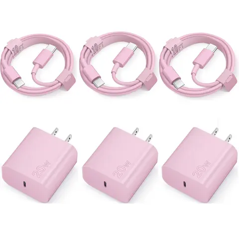 GSASUPJ 20W PD 3.0 Fast Charging Type-C USB Charger Block (US Plug) with 3-Pack 10ft Cables, Cellphone Electronic Mobile Smartphone Charger, Current Regulation Protection, Multi-Device Compatibility