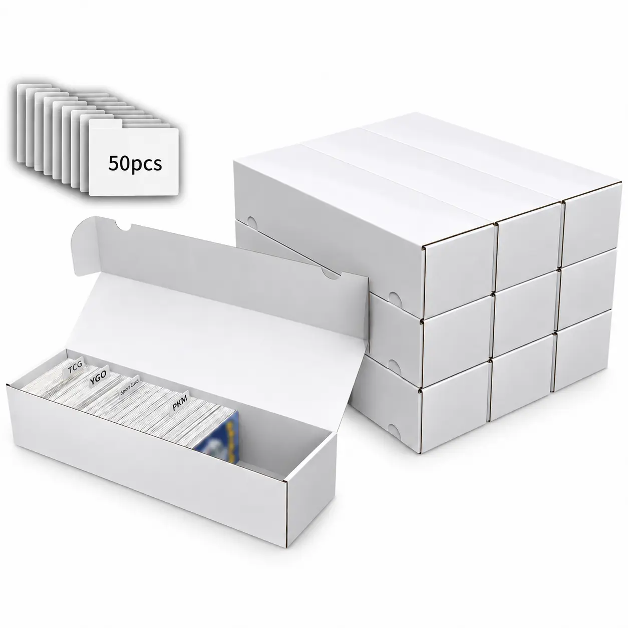10-Pack Corrugated Cardboard Trading Card Storage Boxes with Card Dividers, 15in Bulk Home Organizer Storage Bins, Corrugated Cardboard Storage Boxes