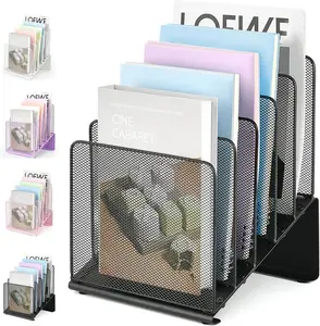 File Organizer for Desk, File Folder Organizer with 5-Section Vertical Rack, Suitable for Home Office Document Organization and Storage(Black)