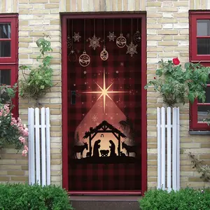 2pcs   Christmas Nativity Scene Wall Stickers Religious Theme Holiday Decorations Self Adhesive Removable Window Door Decals Jesus Birth Manger Scene Christian Christmas Season Home Decor Supplies  Col