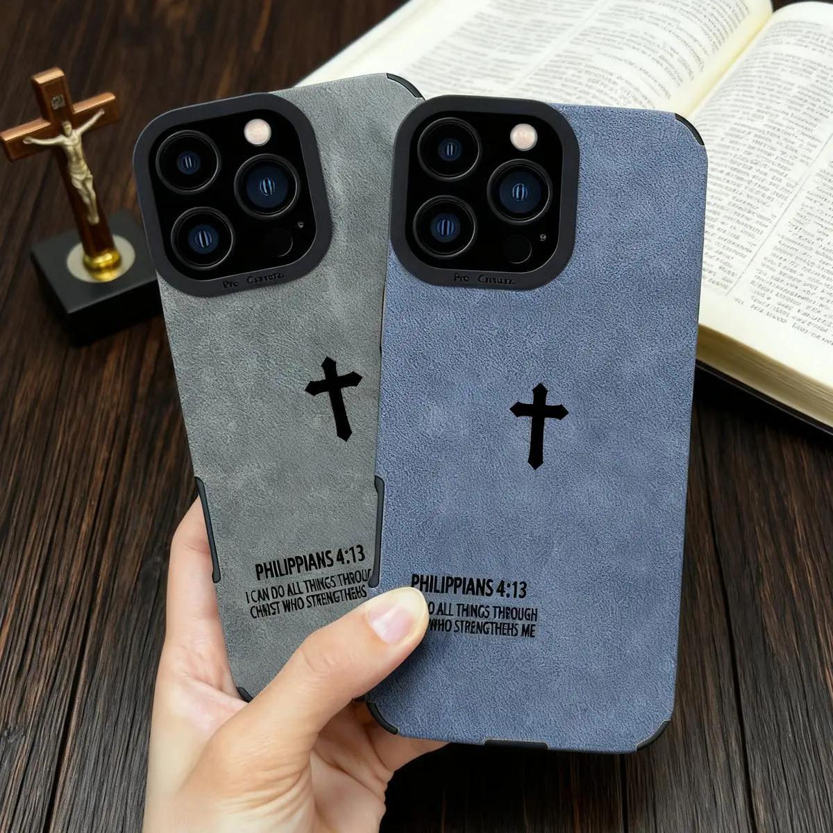 Bible Verse Cross Pattern Phone Case for iPhone 17 16 15 14 13 12 11 Pro Max Plus Air X XSMAX Soft TPU Leather Shockproof Full Screen Protector Philippians