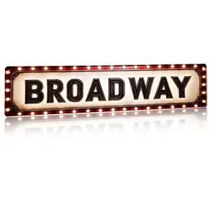 Broadway Lighted Decorative Sign, Vintage Marquee Style Wall Decor with Bulbs, Broadway Themed Illuminated Sign for Home Theater, Living Room, Entertainment Room & Theater Lover Decor