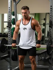 American Loose Fitness Tank Top for Men, Colorblock Letter Pattern, Sleeveless Long Training Vest, Quick-Dry Sportswear