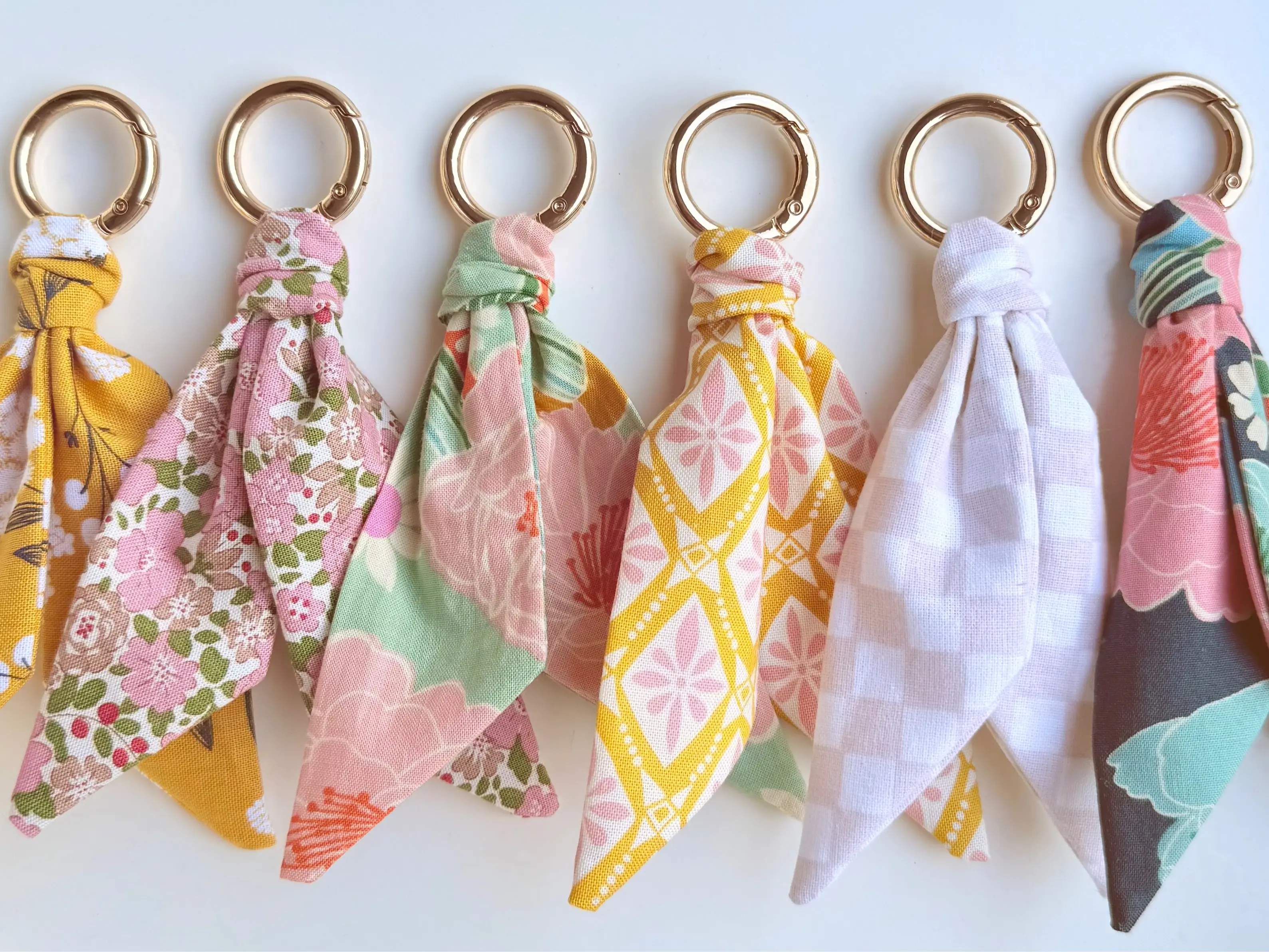 Fabric Keychain, Bag Charm for purse, Purse Accessories, Handmade Fabric Scarf Keychain, Cute Floral Bow Keychain, Key Ring Accessory Key Tags