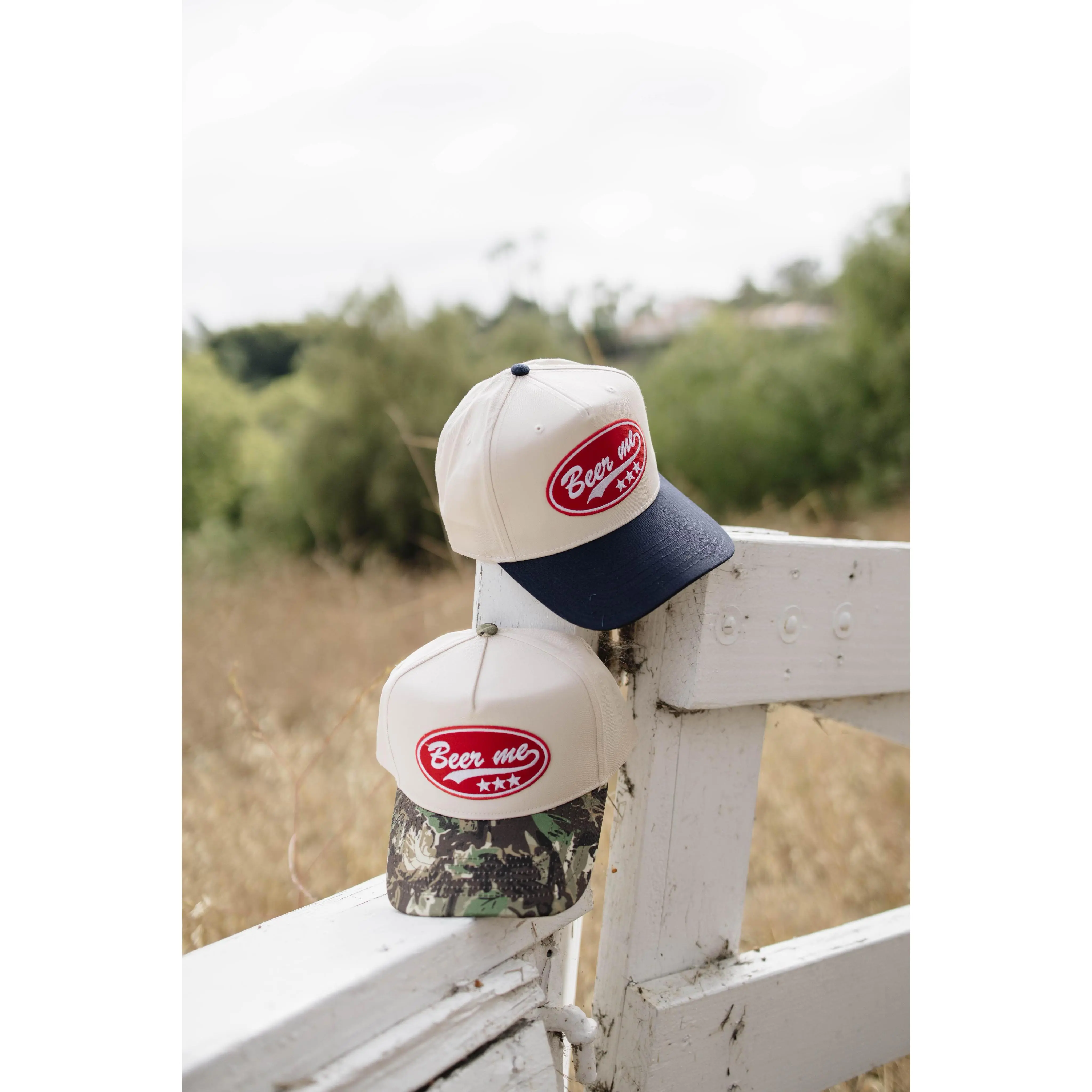 Beer Me Vintage Style Trucker Hat - Navy & Camo Colors - Classic Design for Casual Outings & Outdoor Events