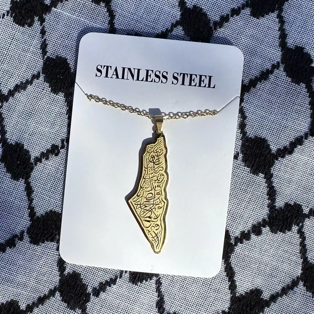 palestine map calligraphy gold  necklace