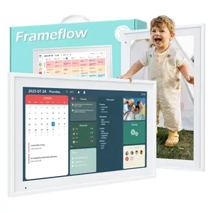 No Subscription Digital Calendar Chore Chart, 15.6" Electronic Family Wall Planner with Full HD Touchscreen, Meal Planner, Reward System, Digital Photo Frame, 64GB, Wall & Desk Mountable, White