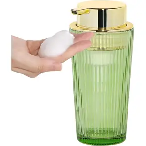 Foaming Soap Dispenser, Glass Soap Dispenser with ABS Pump, Refillable 12 Oz Lotion Shampoo Hand Dish Pump Bottle Container for Bathroom Kitchen Decor (1, Green and )