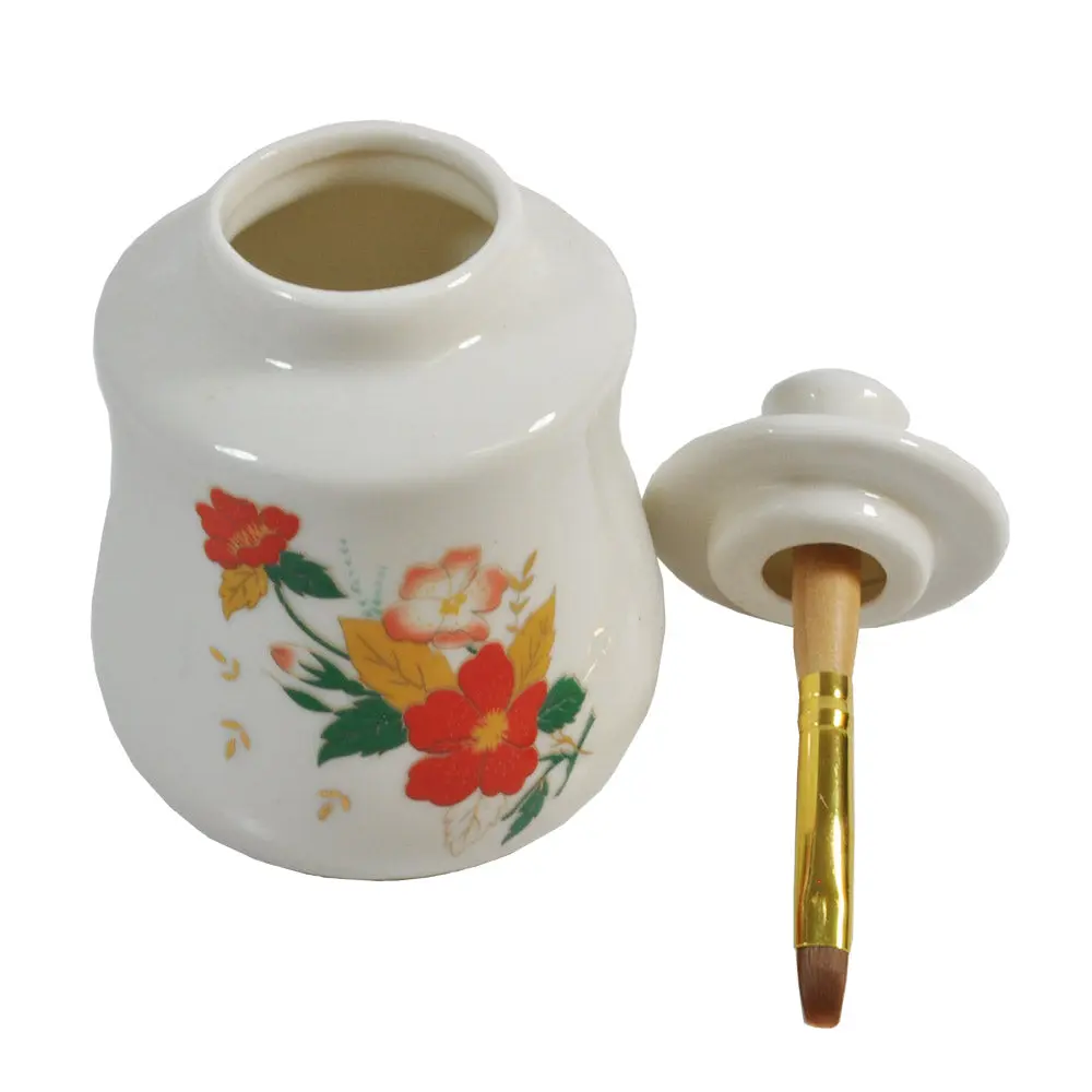 DL Professional Porcelain Cuticle Oil Jar with Brush, 100 ml Home Storage Jar, 3-3/4"h x 2-1/2"d Storage Bottles