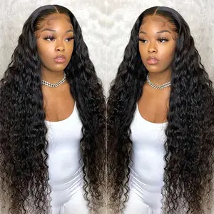 38 40Inch Deep Wave Frontal Wig Transparent 13x4 13x6 HD Lace Frontal Human Hair Wigs Curly Human Hair Lace Frontal Wigs For Women Natural Color PrePlucked Hairline