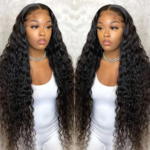 38 40Inch Deep Wave Frontal Wig Transparent 13x4 13x6 HD Lace Frontal Human Hair Wigs Curly Human Hair Lace Frontal Wigs For Women Natural Color PrePlucked Hairline Glueless Straight Wigs Fluffy Straight Wigs